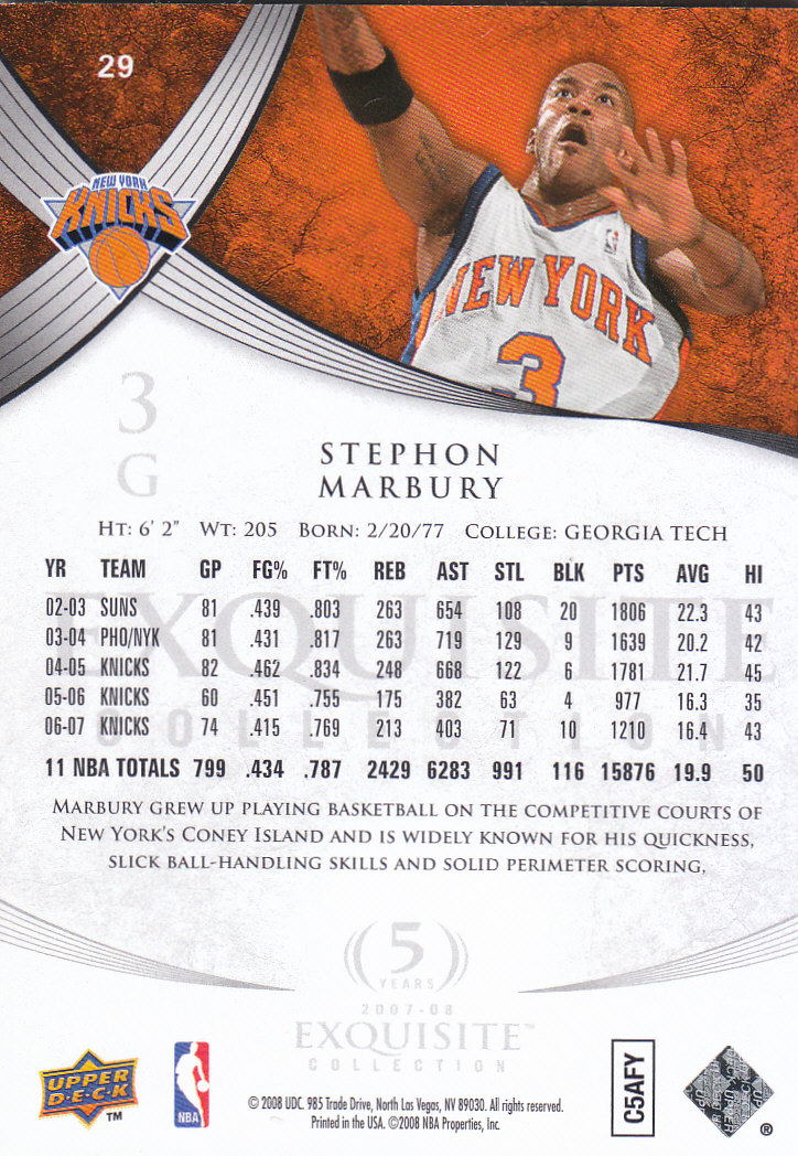 2007-08 Exquisite Collection #29 Stephon Marbury back image