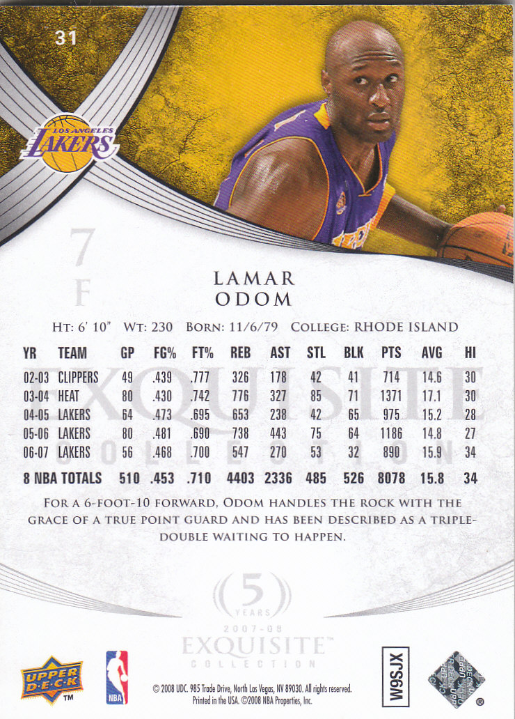 2007-08 Exquisite Collection #31 Lamar Odom back image