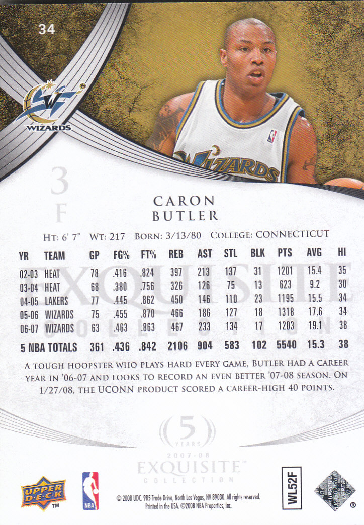 2007-08 Exquisite Collection #34 Caron Butler back image