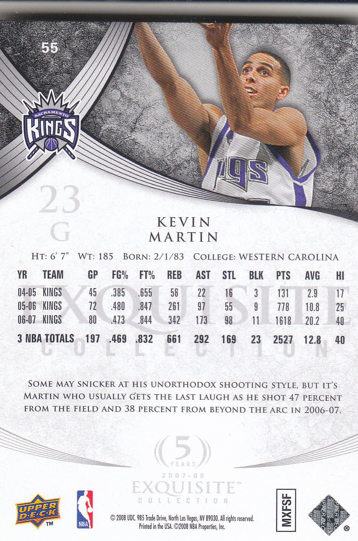 2007-08 Exquisite Collection #55 Kevin Martin back image