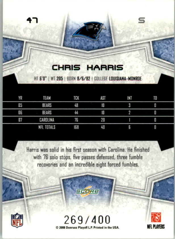 2008 Score Gold Zone #47 Chris Harris back image