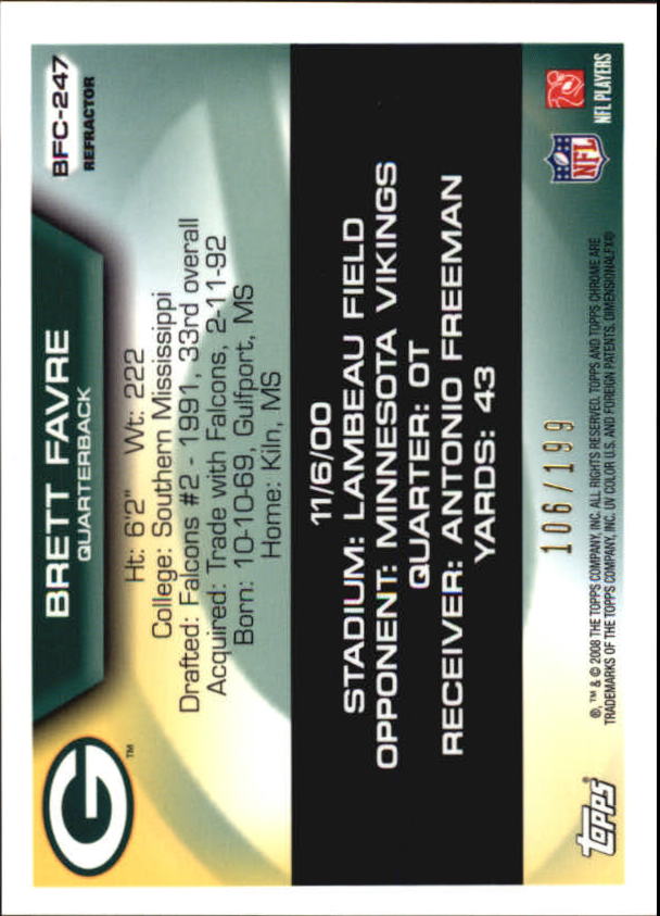 2008 Topps Chrome Brett Favre Collection Refractors #BF247 Brett Favre back image