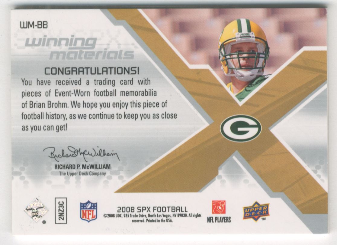 2008 SPx Winning Materials SPX Patch 50 #WMBB Brian Brohm back image