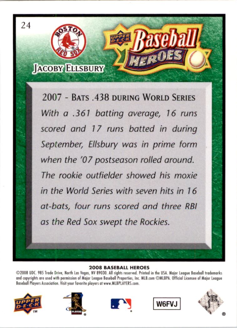2008 Upper Deck Heroes Emerald #24 Jacoby Ellsbury back image