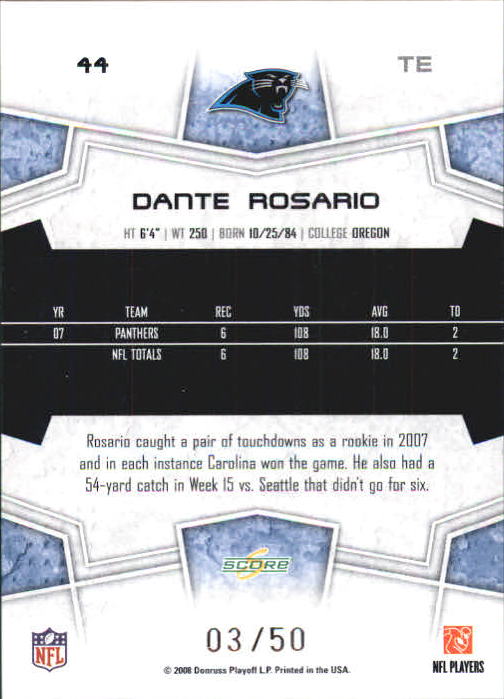 2008 Select Gold Zone #44 Dante Rosario back image