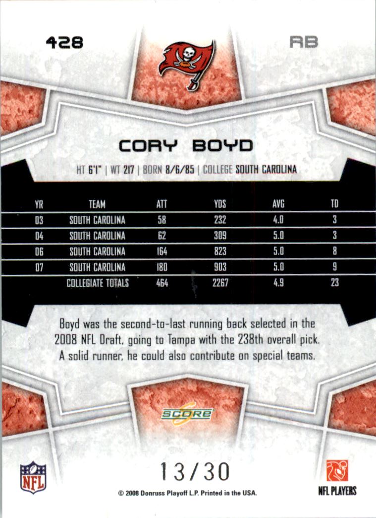 2008 Select Red Zone #428 Cory Boyd back image