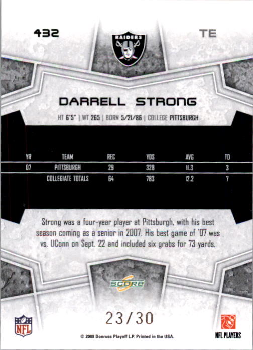 2008 Select Red Zone #432 Darrell Strong back image