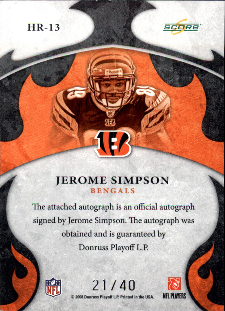2008 Select Hot Rookies Autographs Gold Zone #13 Jerome Simpson back image