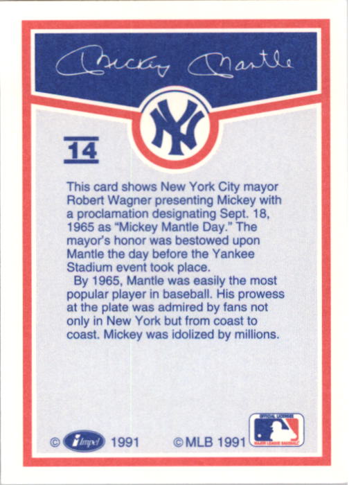 1991 Line Drive Mantle #14 Mickey Mantle back image
