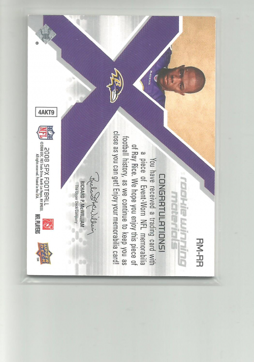 2008 SPx Rookie Materials SPX New Logo  Dual 75 #RMRR Ray Rice back image