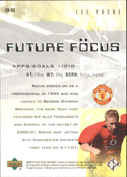 2002 Upper Deck Manchester United #88 Lee Roche FF back image