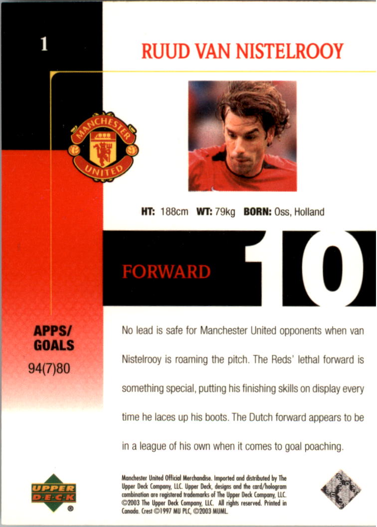 2003 Upper Deck Manchester United #1 Ruud Van Nistelrooy back image
