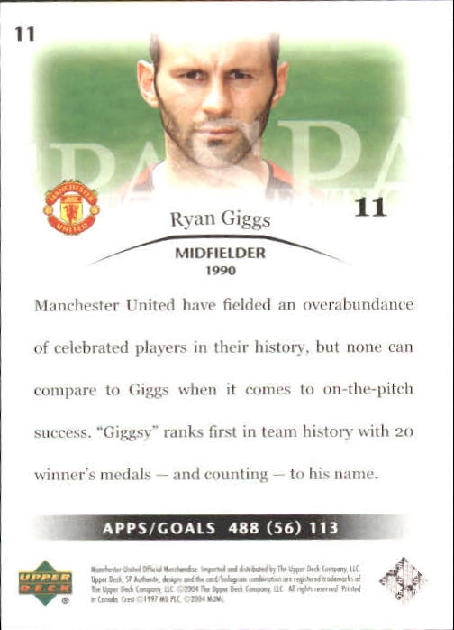 2004 SP Authentic Manchester United #11 Ryan Giggs back image