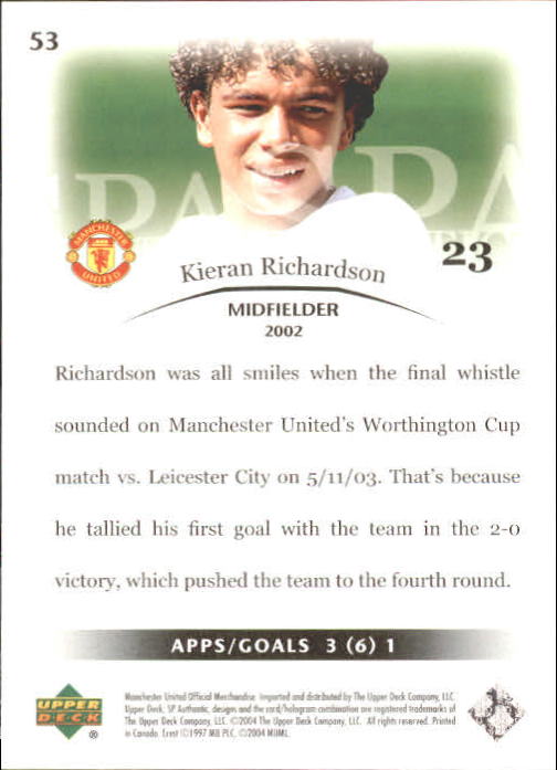 2004 SP Authentic Manchester United #53 Kieran Richardson back image