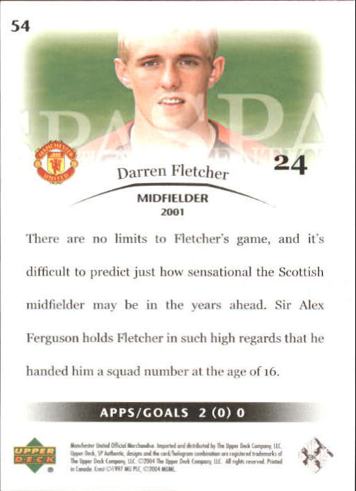 2004 SP Authentic Manchester United #54 Darren Fletcher back image