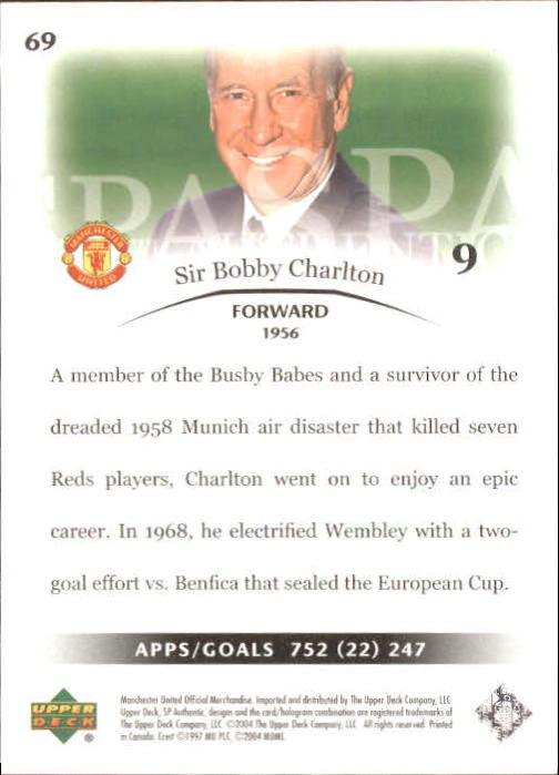 2004 SP Authentic Manchester United #69 Sir Bobby Charlton back image