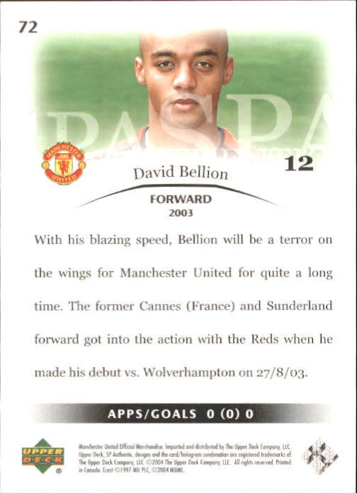 2004 SP Authentic Manchester United #72 Davie Bellion back image
