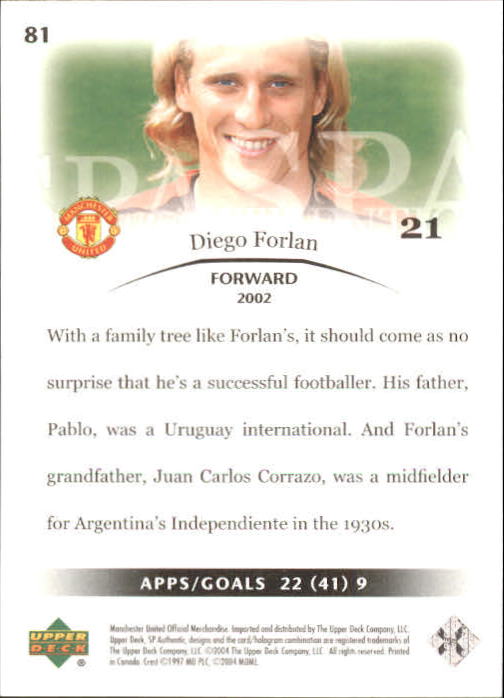 2004 SP Authentic Manchester United #81 Diego Forlan back image