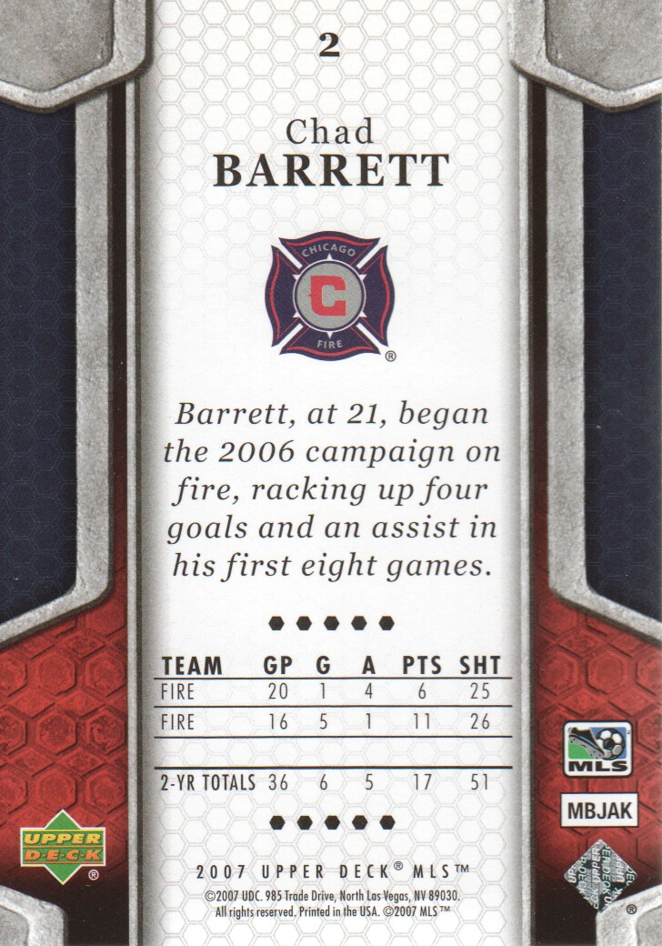 2007 Upper Deck MLS #2 Chad Barrett RC back image