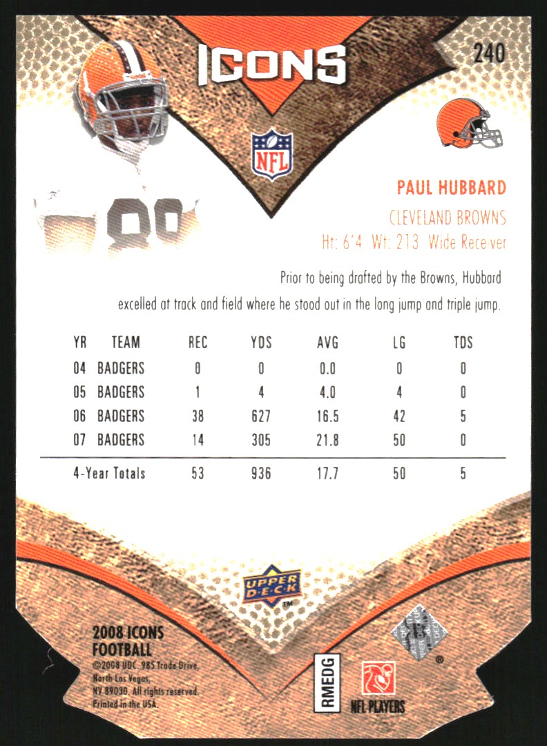 2008 Upper Deck Icons Gold Die Cut #240 Paul Hubbard