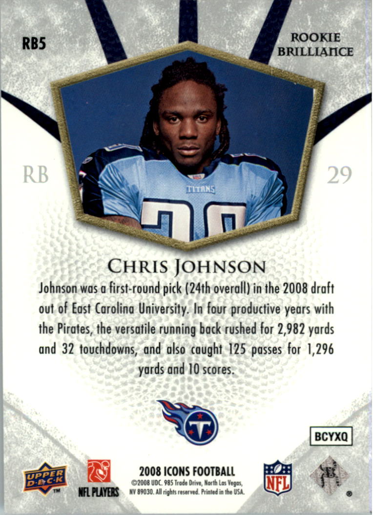 2008 Upper Deck Icons Rookie Brilliance Silver #RB5 Chris Johnson back image
