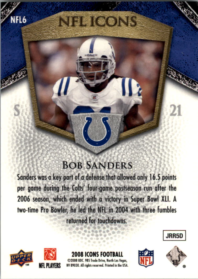 2008 Upper Deck Icons NFL Icons Blue #NFL6 Bob Sanders back image