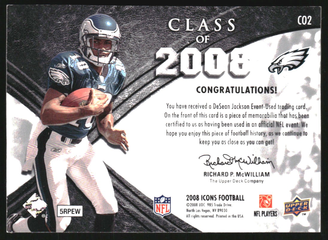 2008 Upper Deck Icons Class of 2008 Jersey Silver #CO2 DeSean Jackson back image