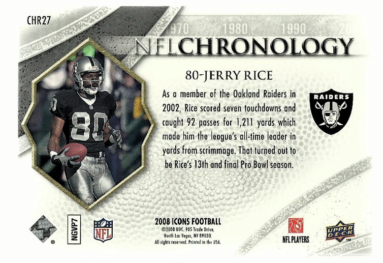 2008 Upper Deck Icons NFL Chronology Silver #CHR27 Jerry Rice back image