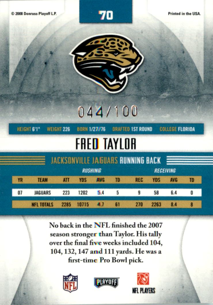 2008 Absolute Memorabilia Spectrum Silver #70 Fred Taylor back image