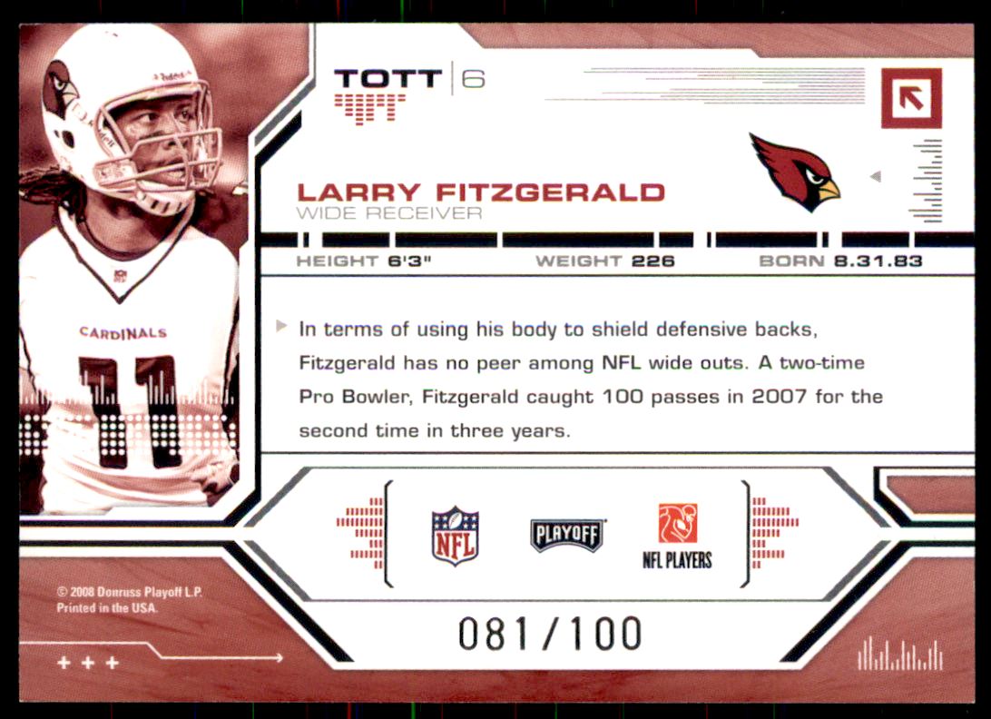 2008 Absolute Memorabilia Tools of the Trade Red Spectrum #6 Larry Fitzgerald back image