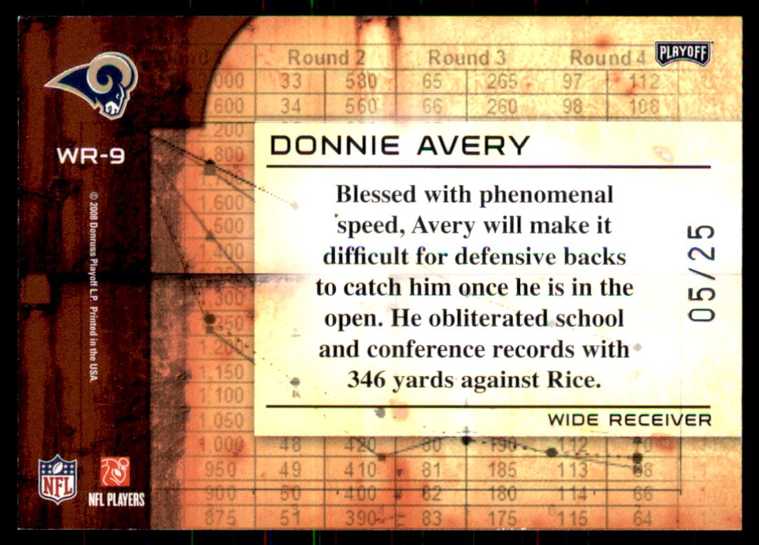 2008 Absolute Memorabilia War Room Spectrum #9 Donnie Avery back image