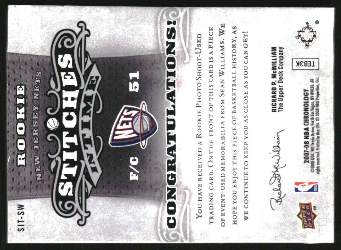 2007-08 Chronology Stitches in Time #SW Sean Williams R