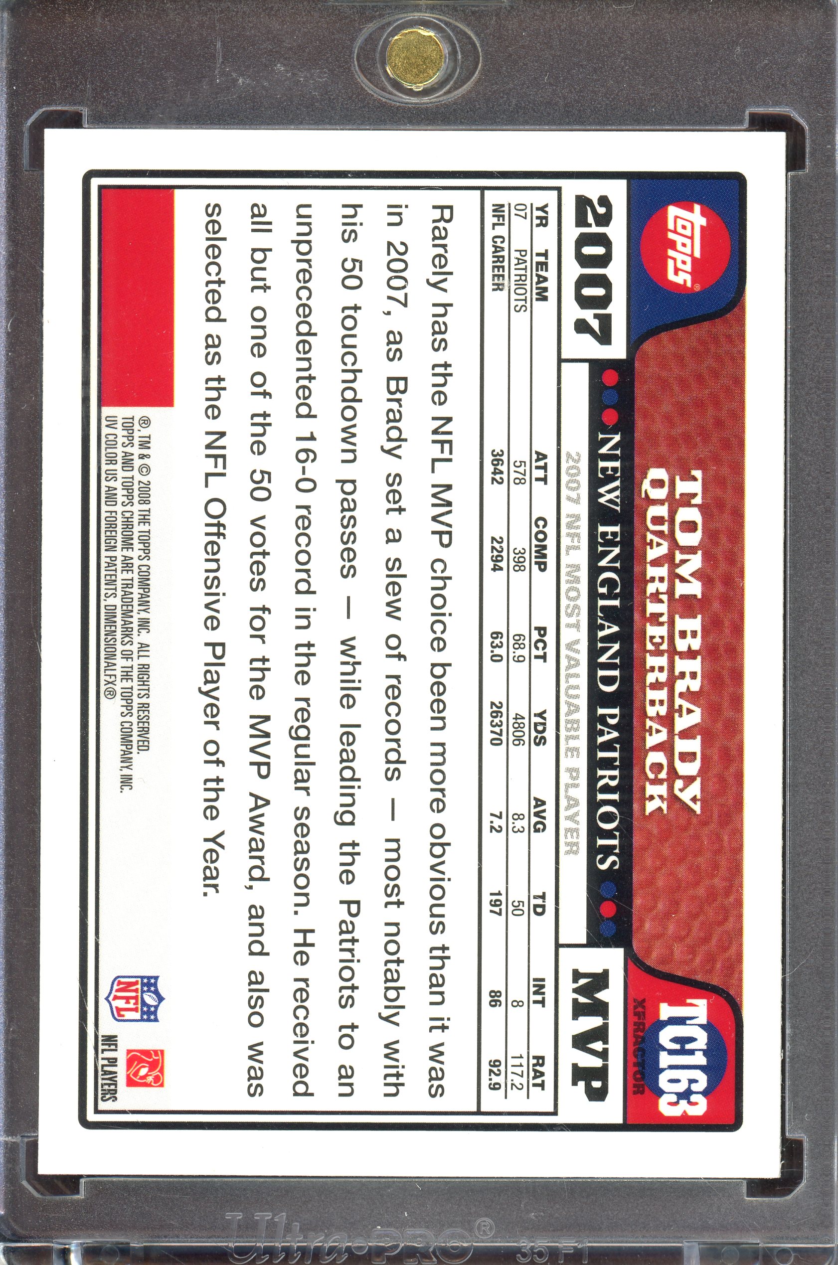 2008 Topps Chrome Xfractors #TC163 Tom Brady MVP back image