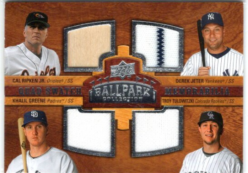 2008 Upper Deck Ballpark Collection #203 Cal Ripken Jr./Derek Jeter/Khalil  Greene/Troy Tulowitzki - - Quad Jersey / Bat Card - NM-MT