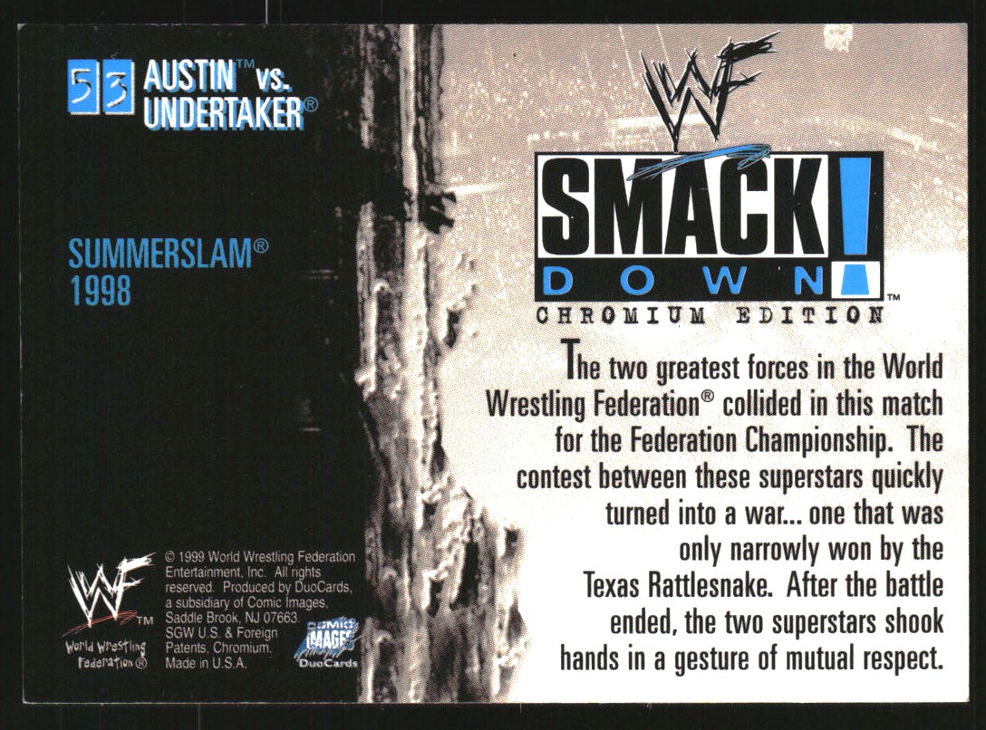1999 Comic Images WWF SmackDown Chromium #53 Austin vs. Undertaker back image