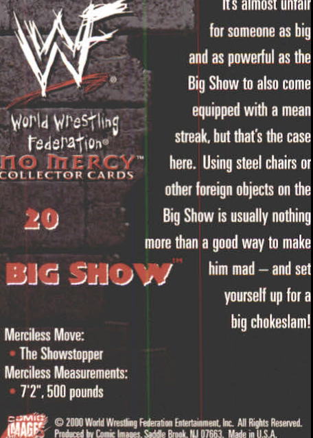 2000 Comic Images WWF No Mercy #20 The Big Show back image