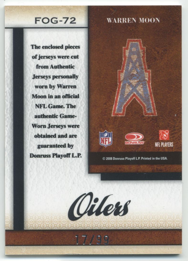 2008 Leaf Certified Materials Fabric of the Game #72 Warren Moon back image