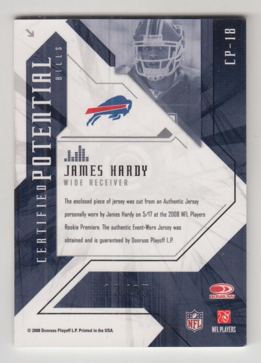2008 Leaf Certified Materials Certified Potential Materials Prime #18 James Hardy back image