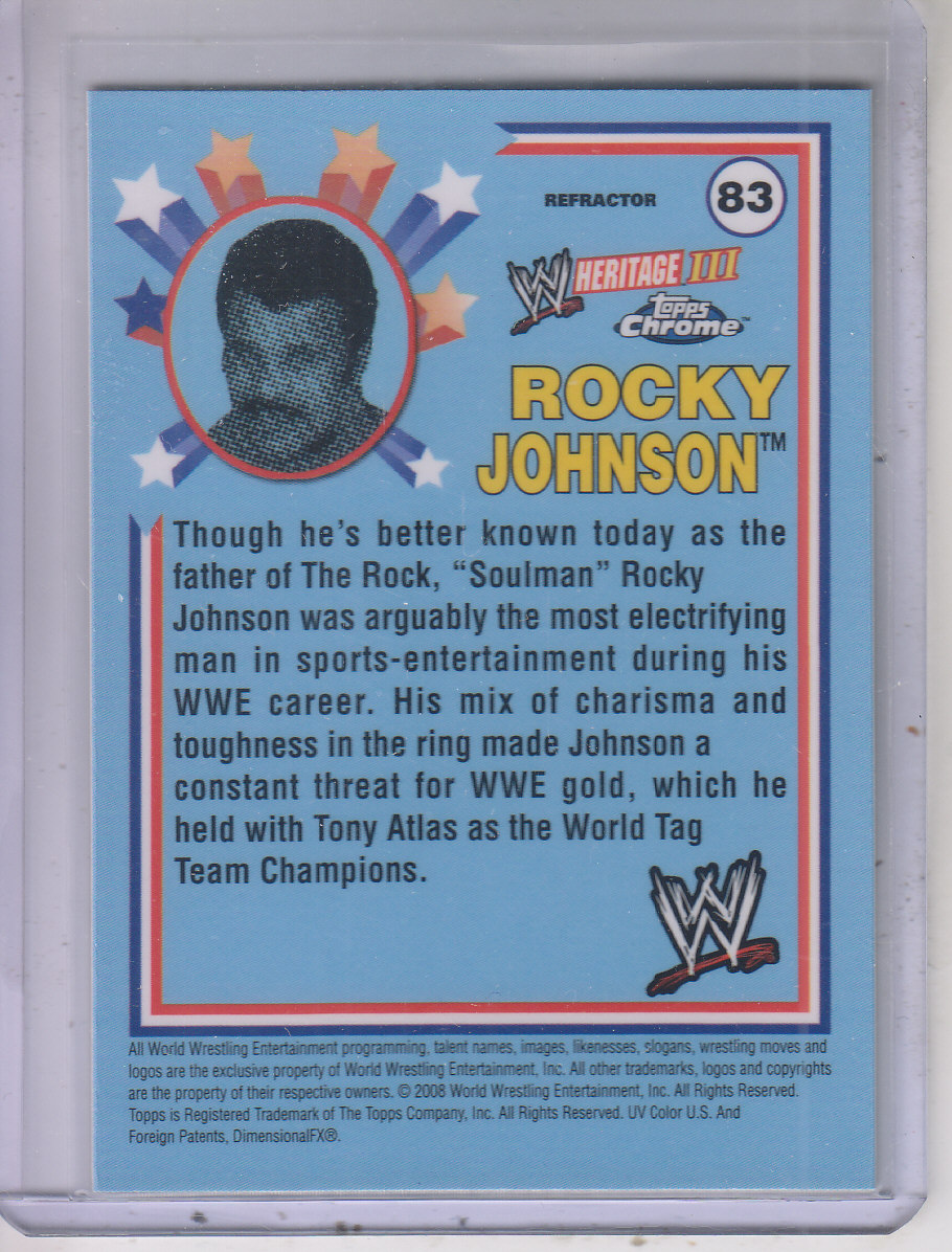 2008 Topps Heritage III Chrome WWE Refractors #83 Rocky Johnson L back image