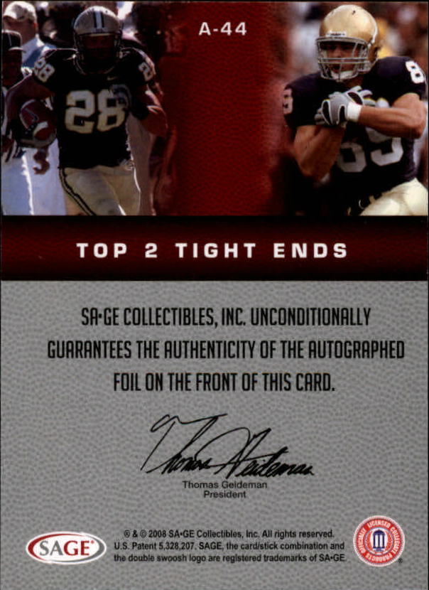 2008 SAGE Squared Dual Autographs #A44 Dustin Keller/John Carlson back image