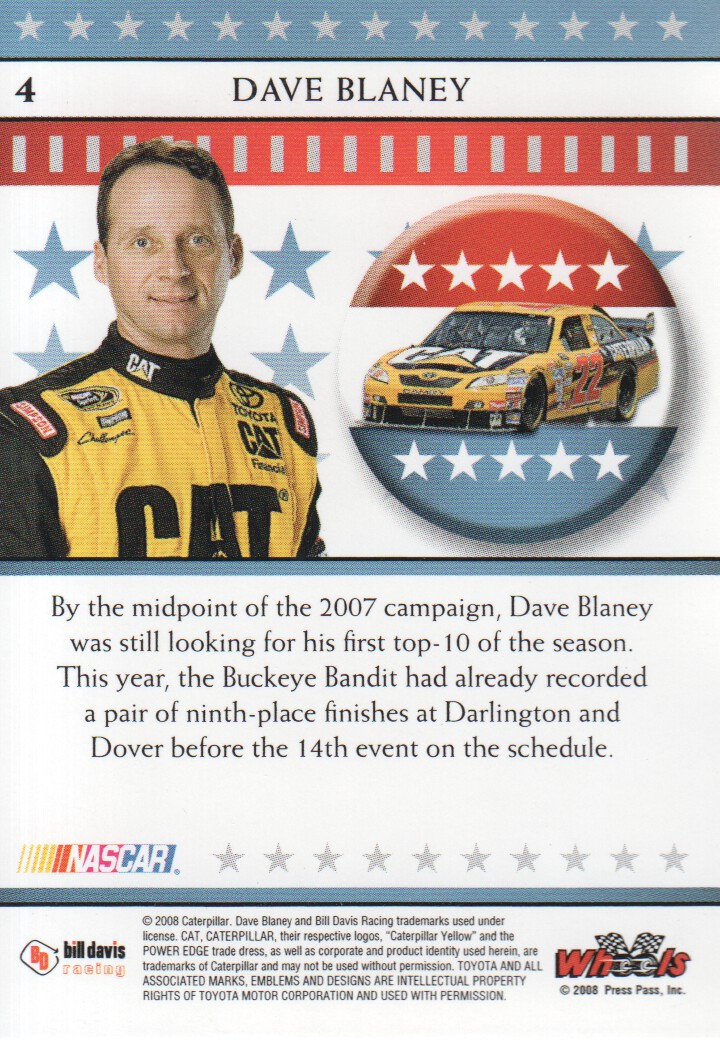 2008 Wheels American Thunder #4 Dave Blaney back image