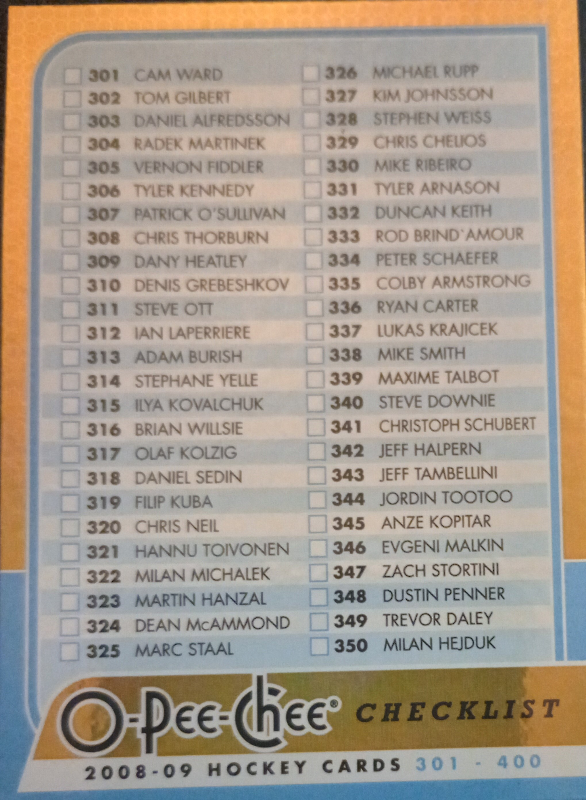 2008-09 O-Pee-Chee Hockey Gold Parallel Singles - You Choose - Picture 162 of 164