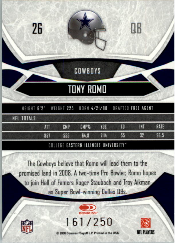 2008 Donruss Gridiron Gear Silver Holofoil X's #26 Tony Romo back image