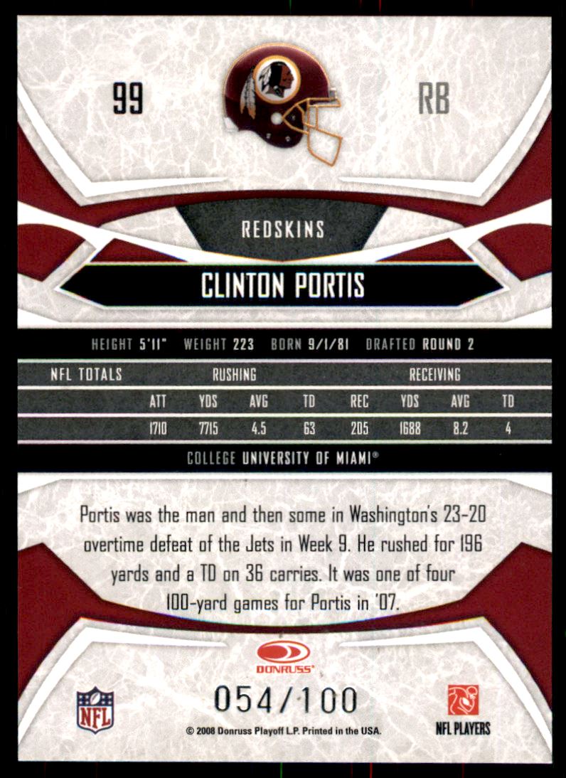 2008 Donruss Gridiron Gear Gold Holofoil O's #99 Clinton Portis back image