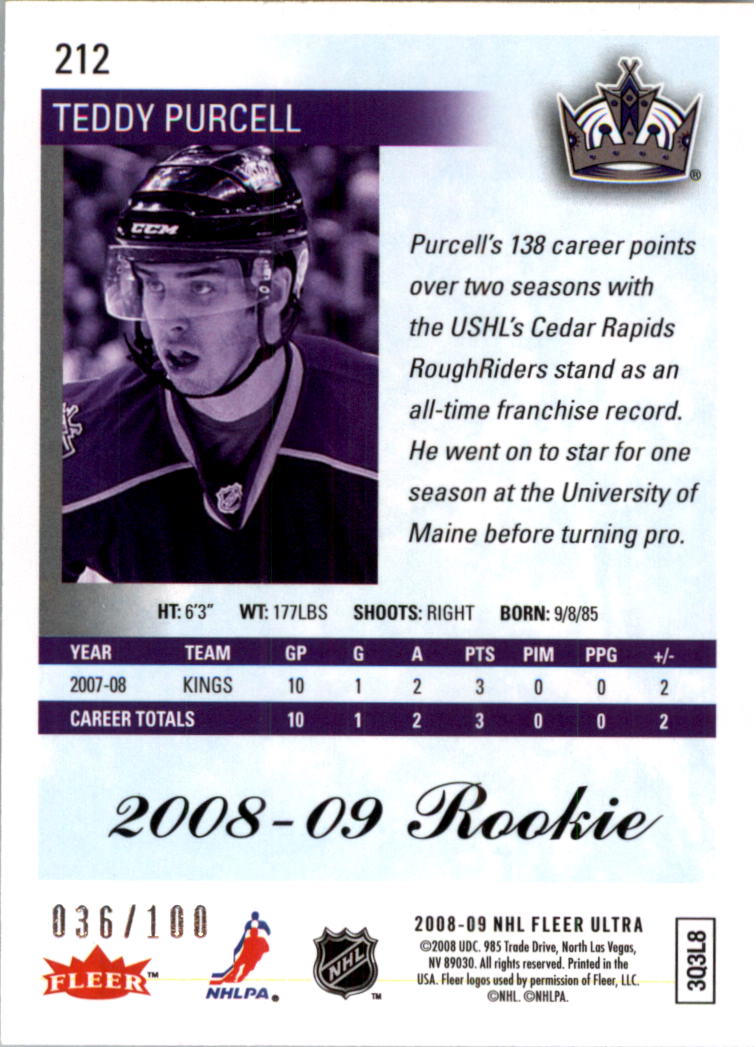 2008-09 Ultra Ice Medallion #212 Teddy Purcell back image
