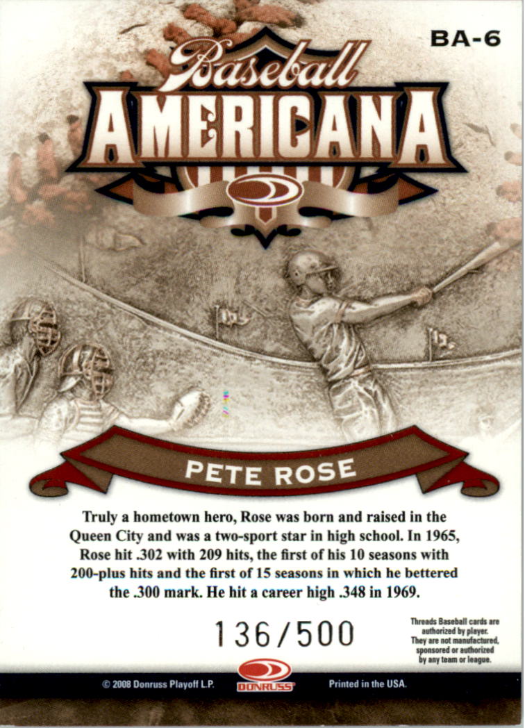 2008 Donruss Threads Baseball Americana #6 Pete Rose back image