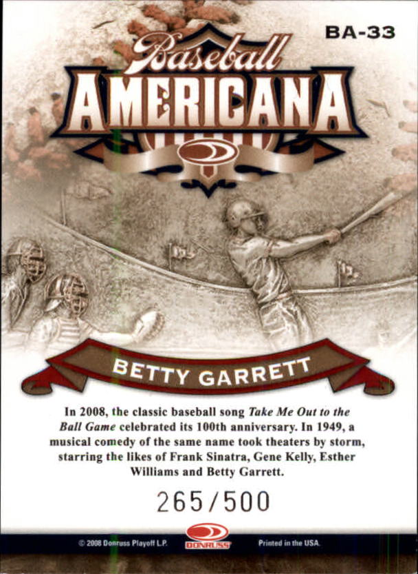 2008 Donruss Threads Baseball Americana #33 Betty Garrett back image