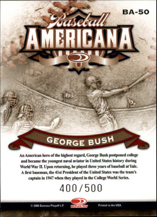 2008 Donruss Threads Baseball Americana #50 George Bush back image