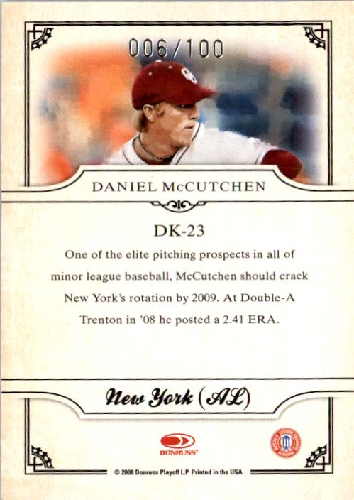 2008 Donruss Threads Diamond Kings Framed Red #23 Daniel McCutchen back image