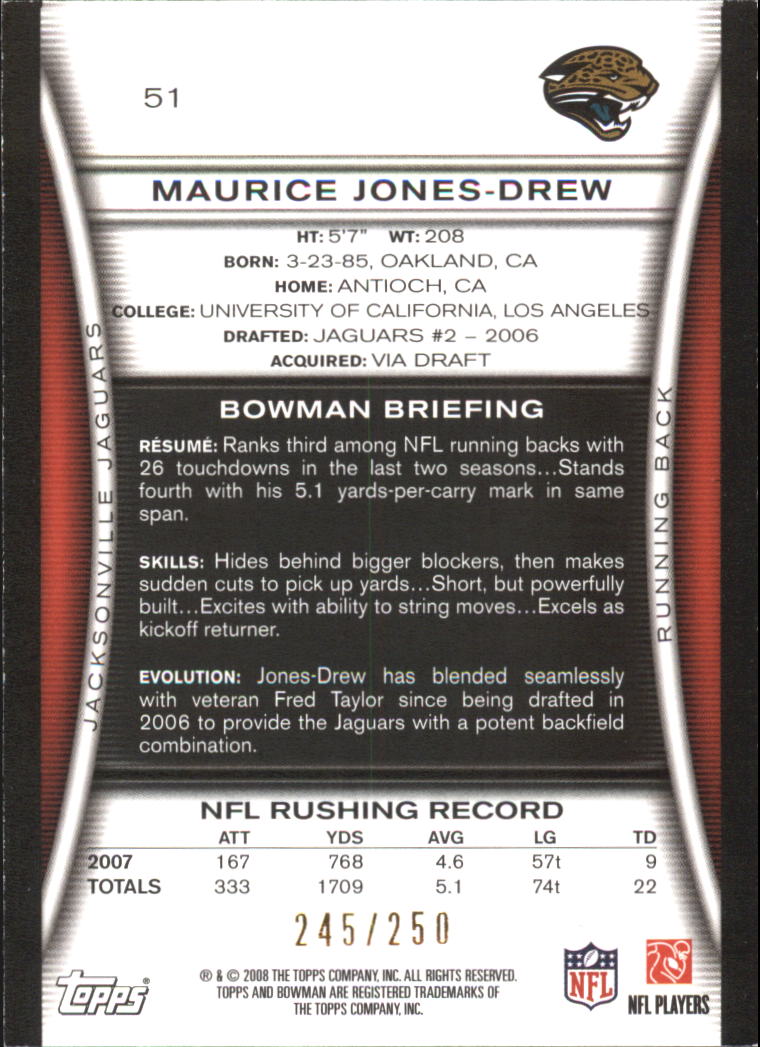 2008 Bowman Orange #51 Maurice Jones-Drew back image
